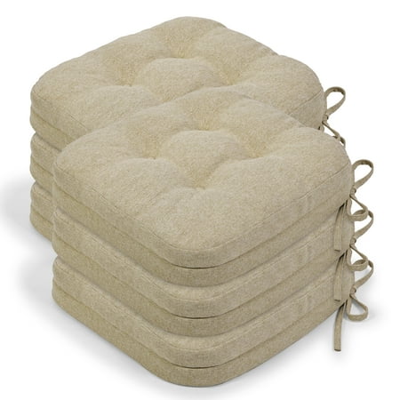 Baibu Chair Cushions  Dual-Layer Design with Memory Foam Fulfillment  Beige  6 Pack?16.5 x 16.5 x 3.5