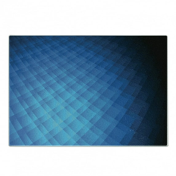 Blue Cutting Board, Vibrant Geometric Ombre Effect Squares Transparency Looking, Decorative Tempered Glass Cutting and Serving Board, in 3 Sizes, by Ambesonne