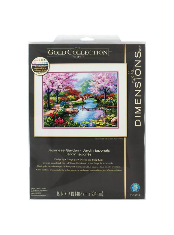 Dimensions The Gold Collection 16" x 12" Japanese Garden Counted Cross Stitch Kit, Multi-Color, 1 Each