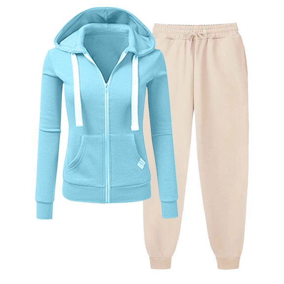 Brondbend Sweatsuits Women 2 Piece Outfit Tracksuits Womens Long Sleeve Hooded Full Zipper Solid Color Pocket Sweatshirt with Sweatpant Outfits Loose Fall Winter Workout Set,Blue