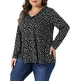 thumbnail image 4 of Agnes Orinda Women's Plus Size Floral Tops V Neck Long Sleeve T Shirt Ruffle Tunic Blouses 1X Black White, 4 of 6