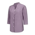 thumbnail image 6 of Button Down Shirts Summer 3/4 Sleeve Boho Tops Business Casual Blouse Loose Fit Blouses Business Casual Outfits Cotton Button Up Shirt Dressy Casual Loose Floral Tees Shirt Blouse Purple XL, 6 of 9