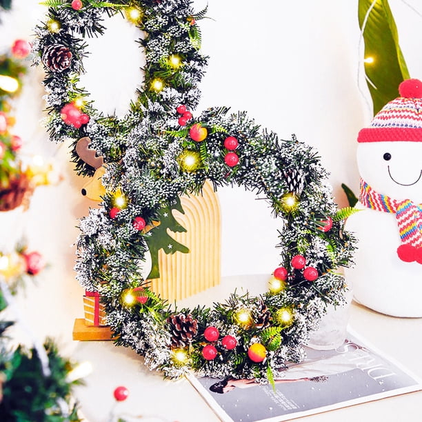Artificial Christmas Lighted Garland Green White LED String Lights Decoration Pines Cones Berry Frosted Twig Christmas Series