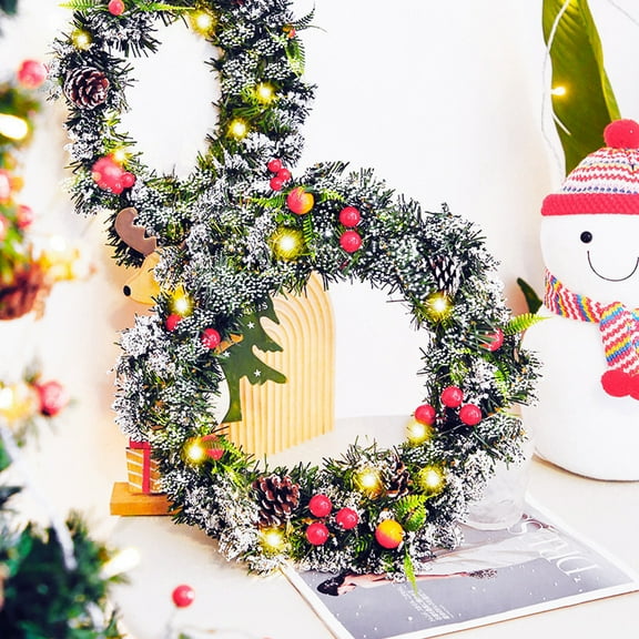 Hiroekza Christmas Ornaments, Artificial Christmas Lighted Garland Green White LED String Lights Decoration Pines Cones Berry Frosted Twig Christmas Series