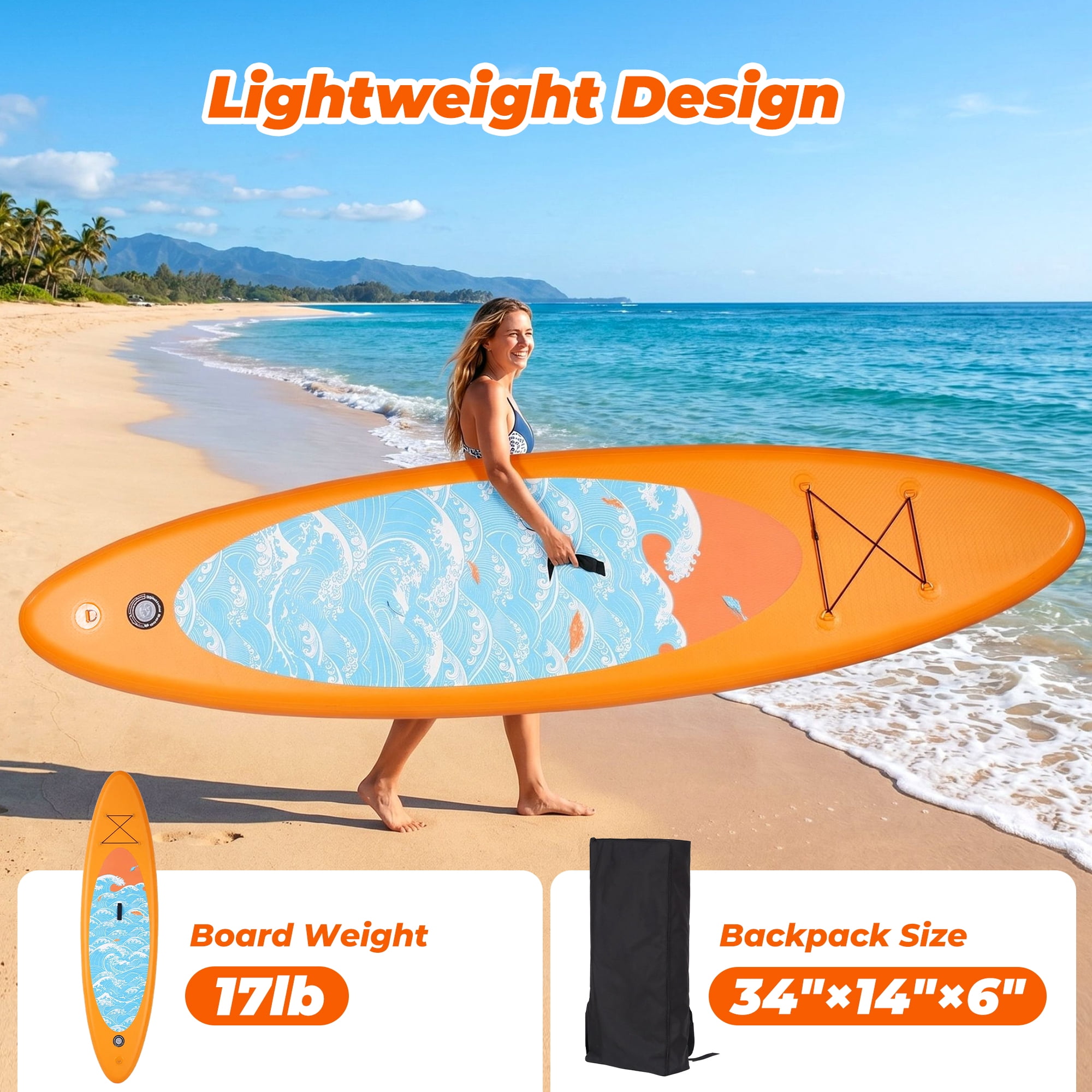 Naipo Inflatable Paddle Board 10ft Surf Orange Stand Up Paddle Board Full SUP Accessories 6in Thick 330 lbs Capacity for All Skill Levels