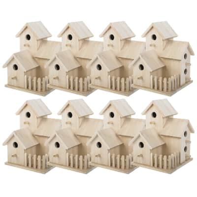 8" Triple Wooden Birdhouse by Make Market - Unfinished Birdhouse Made of 100% Wood - Bulk 8 Pack