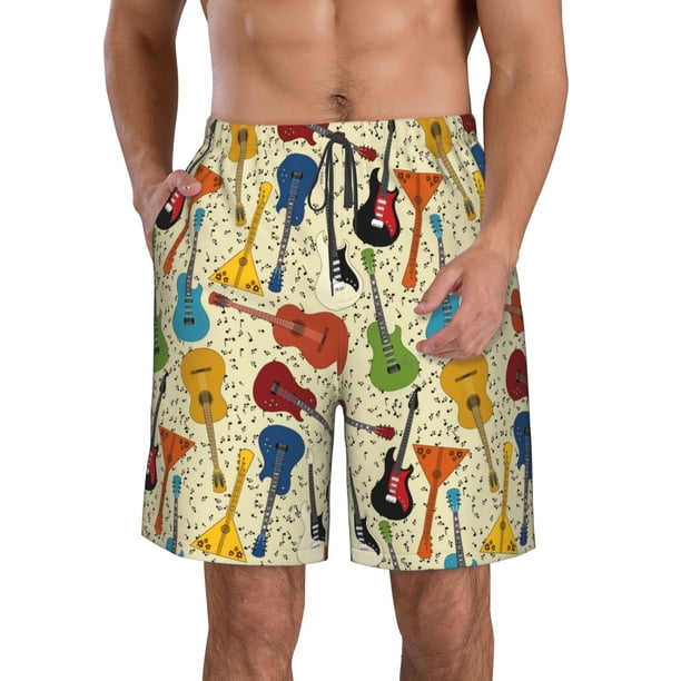 Balery Different Kind Of Guitars Traje de Baño Estilo Hawaiano para Hombre, Shorts de Secado Rápido con Bolsillos-Large