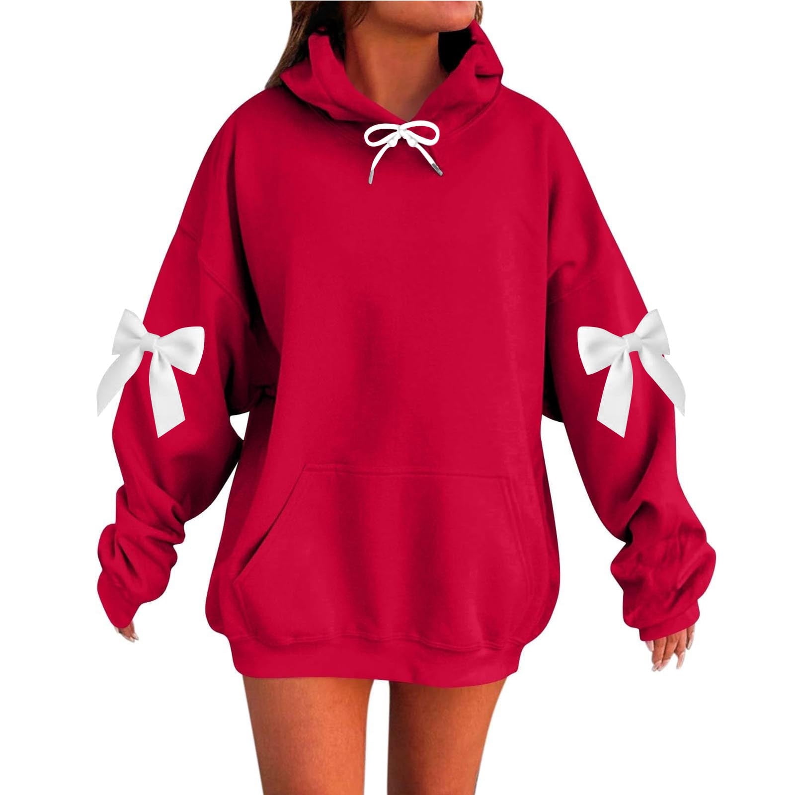Ashirexll Womens Hooded Pullover Zip Up Hoodie Women Bow Detail