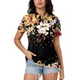 thumbnail image 2 of Blusas para las Mujeres Impresión Casual Manga Corta Turndown Collar Botón Superior, Tops Cortos para las Mujeres, 2 of 9