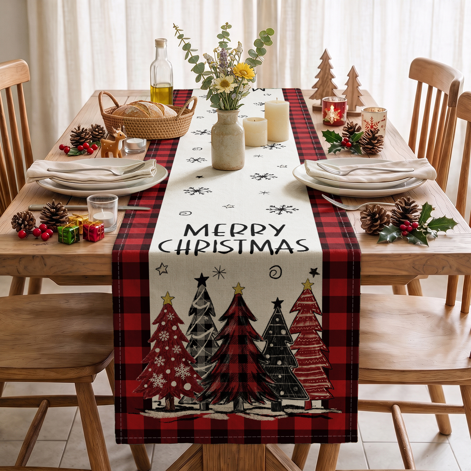 Sm:)e Buffalo Plaid Christmas Trees Table Runner photo 3