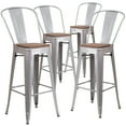 thumbnail image 2 of Flash Furniture 4 Pack 30" High Silver Metal Barstool with Back and Wood Seat, 2 of 13