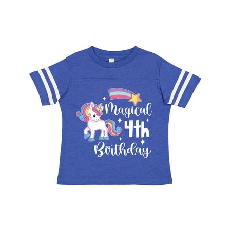 

Inktastic Magical 4th Birthday Rainbow Unicorn with Star Gift Toddler Boy or Toddler Girl T-Shirt