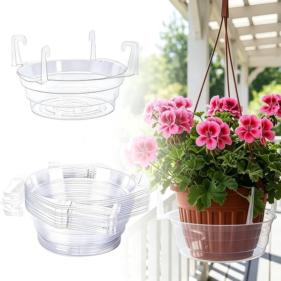 FHLFN717 Hanging Plant Water Catcher with Hooks Plastic, 2026 New Basket Drip Saucers Pan for Plants, Hangings Baskets Watering Tray with Built-in Watering Catcher for Balcony Indoor Garden