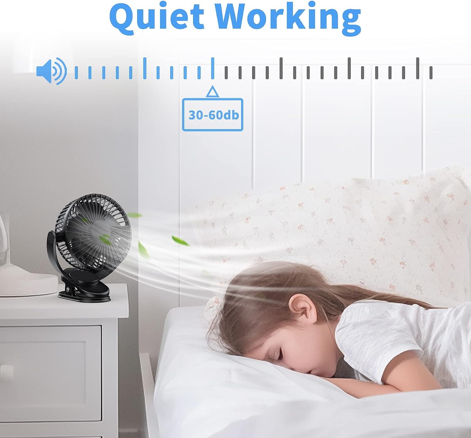 Clip-on Portable Desk Fan, 3 Speeds Adjustable Cooling Fan, 5000mAh Rechargeable Battery with 720° Rotation, Sturdy Clamp Fan for Car, Treadmill, Home and Camping