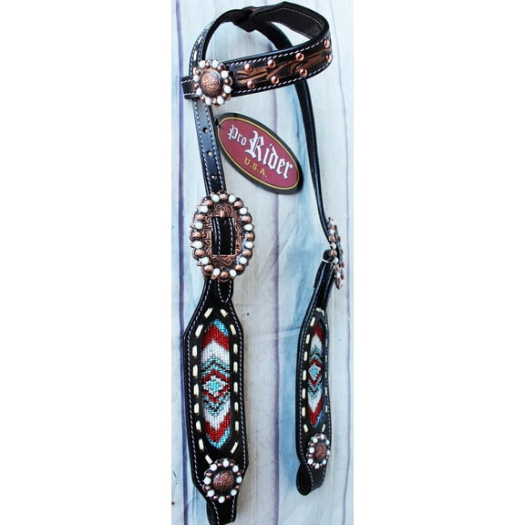 Horse Show Bridle Western Leather Headstall Barrel Racing Tack Beaded 7991HA