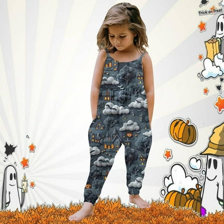 

GHSuoui Toddler Baby Girl Halloween Prints Jumpsuit Sleeveless Romper Outfits Pants Clothes