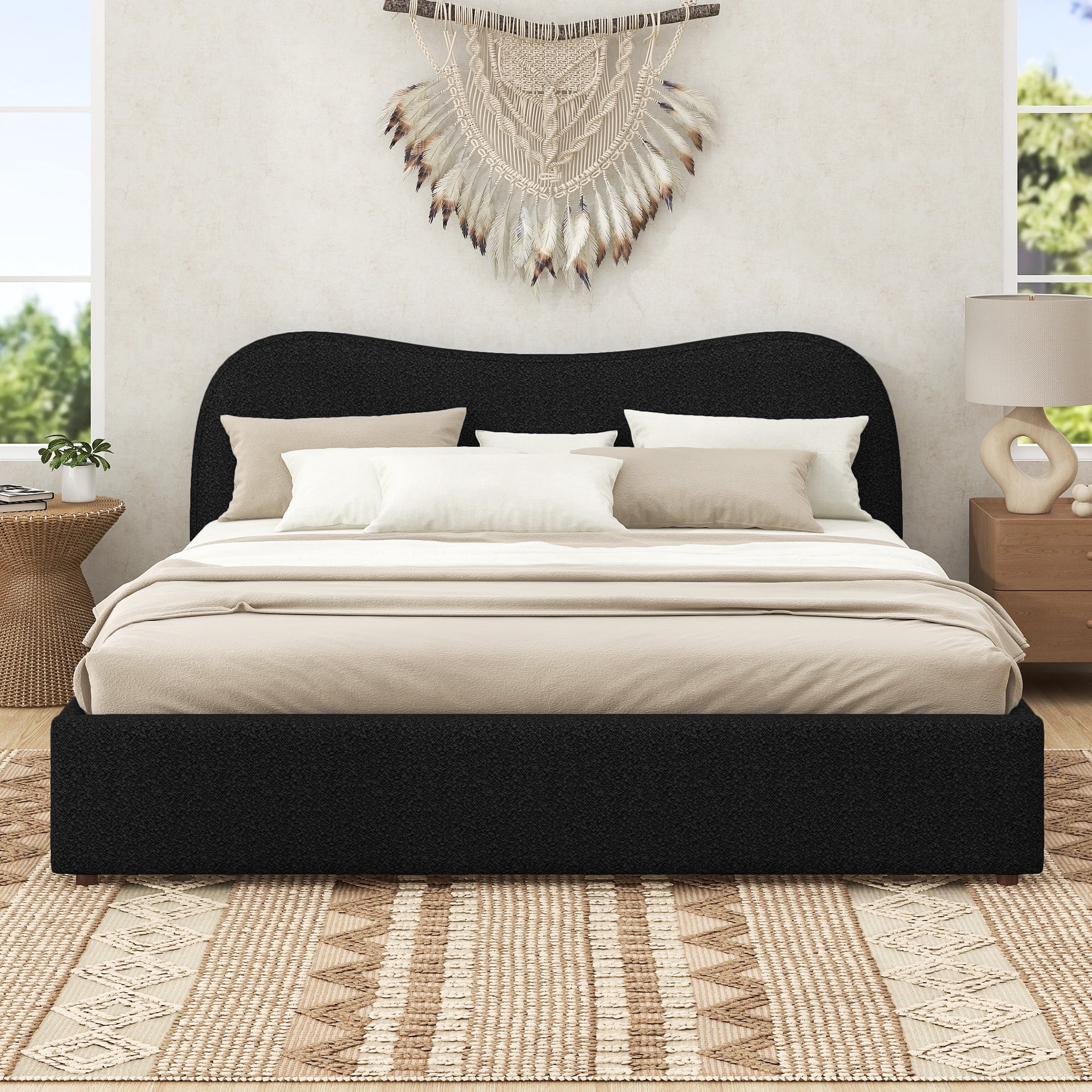 Euroco Upholstery King Size Platform Bed, Black