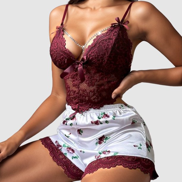MKLEKYY Conjunto De Pantalones Cortos De Mezclilla Para Mujer, Sexy, Con Tirantes De Encaje Y Sujetador De Cadena