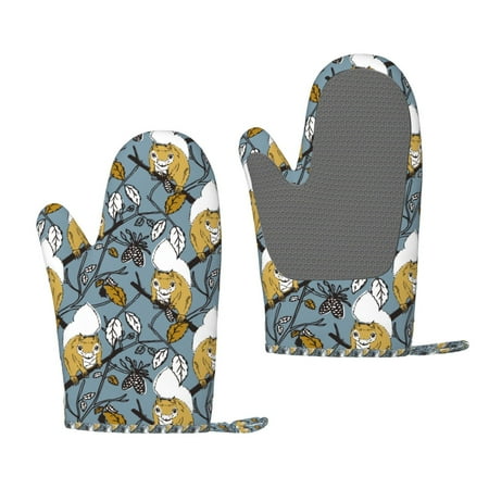 

Hirioo Cartoon Squirrel on Branch for Silicone Oven Mitts for BBQ Baking Cooking Set of 2 Heat Resistant 260℃ Non-Slip Kitchen Essentials