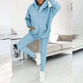 thumbnail image 5 of CILENON Velour Tracksuit Womens 3Pcs Women's Sports Suit Loose Hooded Pockets Sweatshirt And Vest And Slim Trousers Loungewear Sets Woman Loungewear for Travel Airplane Outfits(Blue,S), 5 of 6