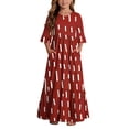 thumbnail image 2 of ITSAME Girls A-Line Dress Crew Neck 3/4 Sleeve Flowy Ruffle Summer Casual Fashion Printed Dress Red Size 12, 2 of 7