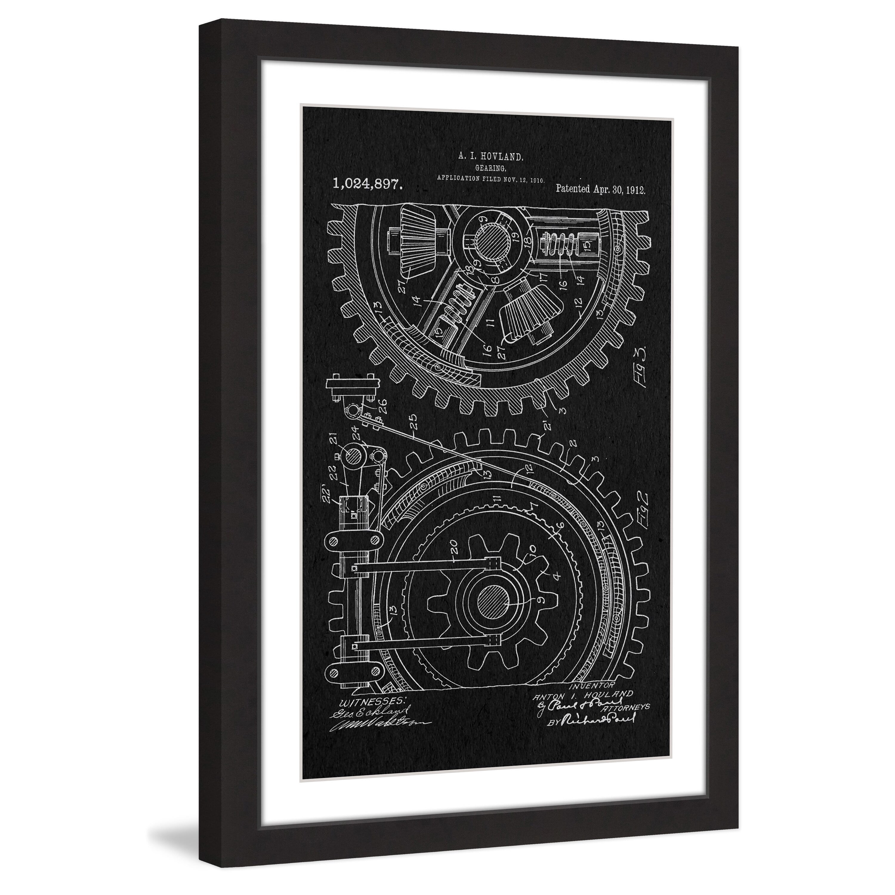 "Gears 1912 Black Paper" Framed Painting Print