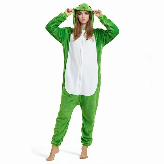 BRGZLK Womens Onesie Homewear Unisex Animal Onesies for Adults Cute Fuzzy Warm Jumpsuit Cosplay Suit for Women and Men Green L