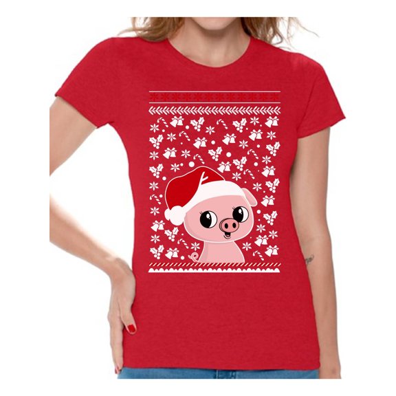Awkward Styles Xmas Shirts for Women Christmas Piggy T-Shirt