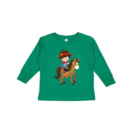 

Inktastic Cowboy Sheriff Horse Western Brown Hair Gift Toddler Boy Girl Long Sleeve T-Shirt