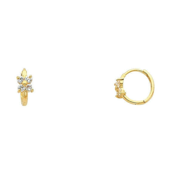 Solid 14k Yellow Gold Flower Huggies Earrings Huggie Hoops Floral Round Stylish Fancy Small 10 mm
