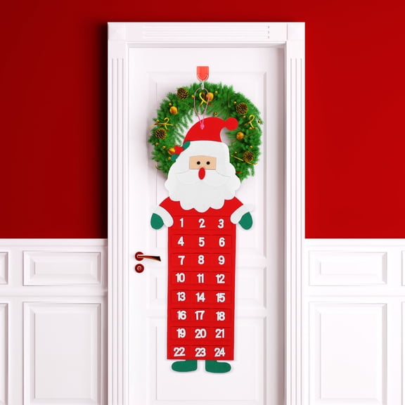 WEUVEB Linen Plaid Santa Claus Holiday Advent Calendar 1 Piece