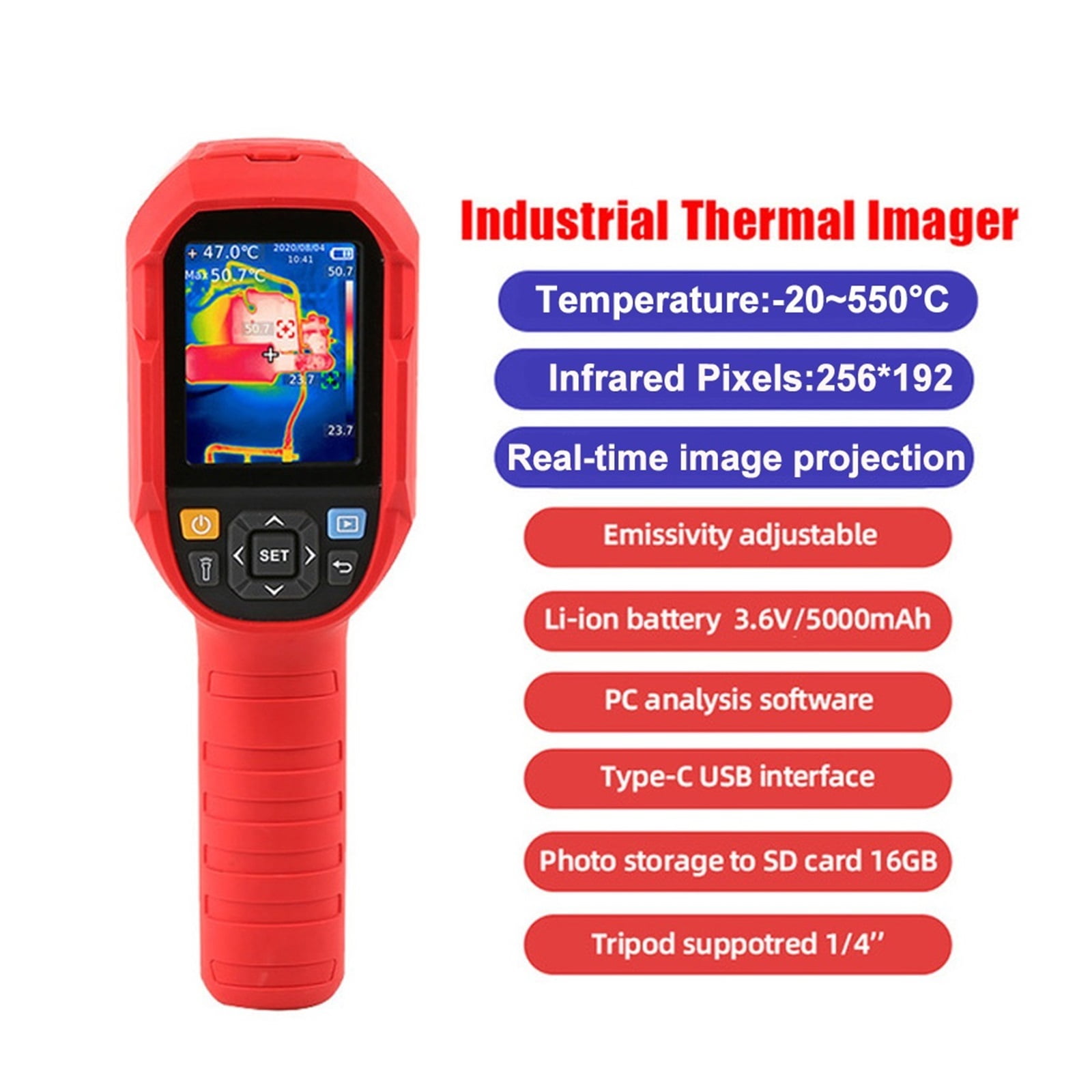 Thermal Imaging Camera, Resolution 256 X 192 Infrared Thermal Imager Handheld Thermal Imager Infrared Thermometer