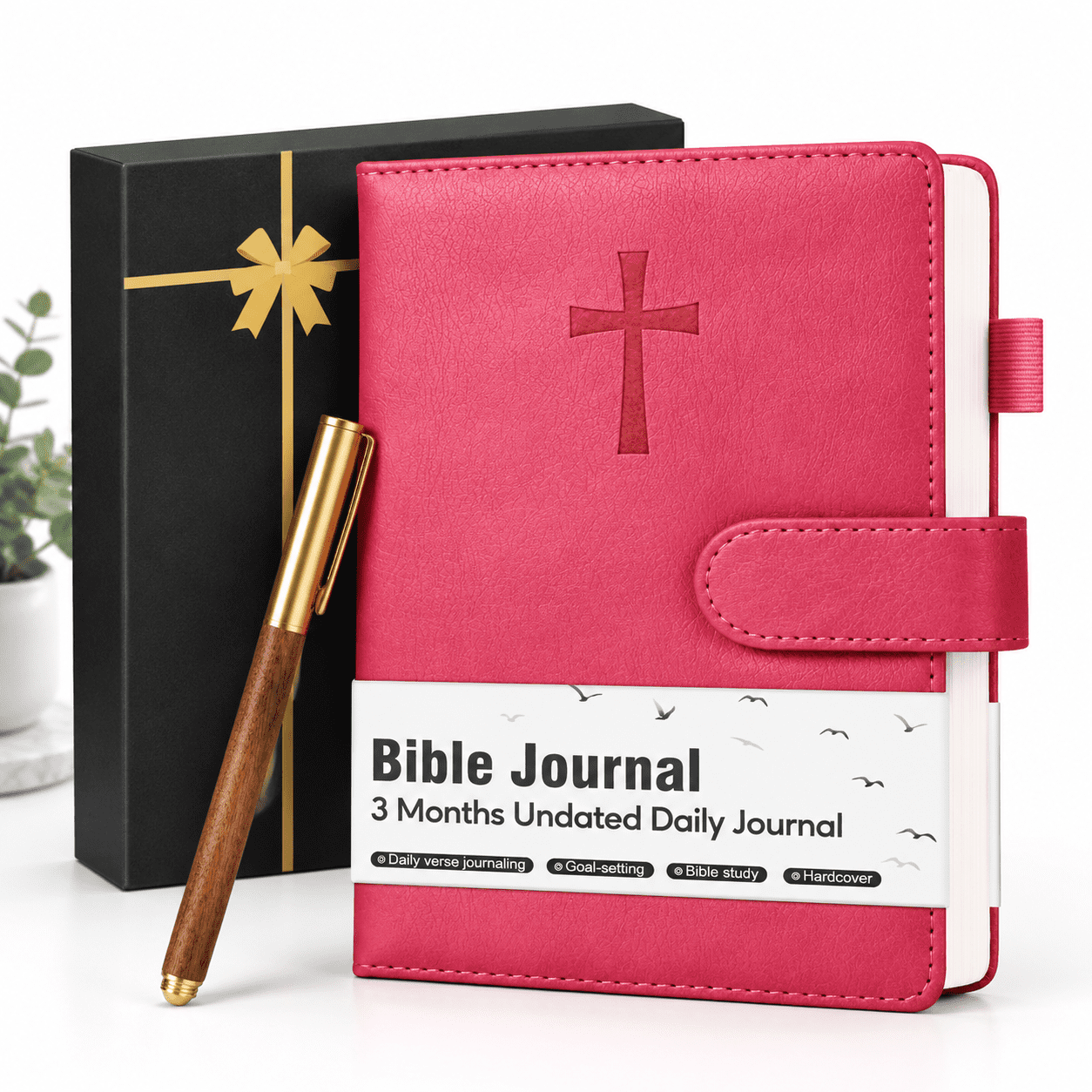 Magenta Leather Prayer Journal for Women A5 Undated Devotional Notebook for Scripture Study