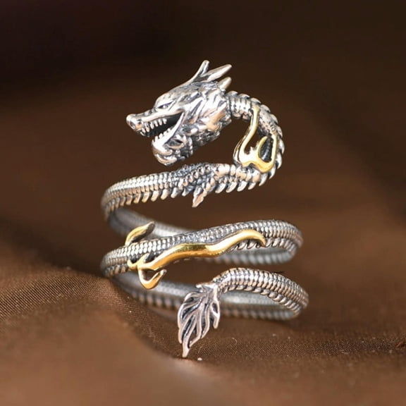 HOOUN Real Solid 925 Sterling Silver Men Women Gift Lucky Carved Flame Dragon Ring