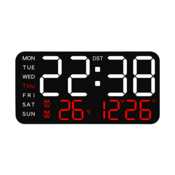 Reloj despertador digital LED de escritorio, reloj despertador versátil para colgar en la pared. Blanco con luz roja.