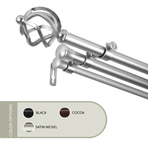 13/16 inch Roman Triple Curtain Rod 48-84" - Satin Nickel