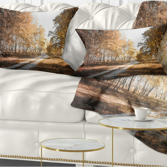 Designart Straight Road in Fall Birch Grove - Modern Forest Throw Pillow - 12x20