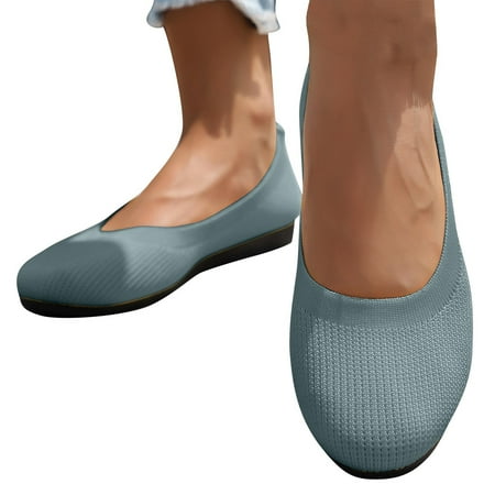 Ballet Flats Shoes for Women  Foldable Knit Women s Flats with Arch Support  Comfortable Shoes for Women Dressy Casual Work Office Light Blue 8.5
