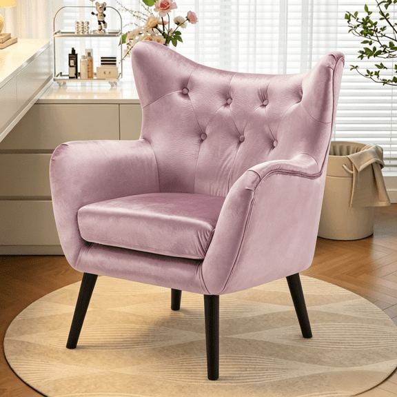 Gewnee 32.68"Velvet Accent Chair,Modern Tufted Armchair with Ergonomic Back,Comfortable Chair for Living Room,Bedroom or Office.Pink