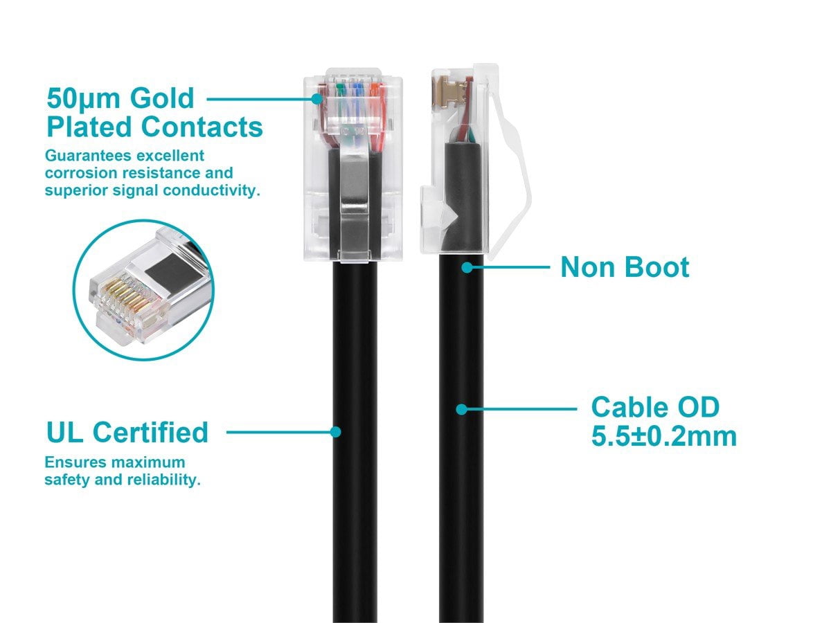 Monoprice Cat6A Patch Cable - 50 Feet - Black | 26AWG, 10G, Bare Copper Conductor, Gold Plated Copper Connector, RJ45, Non-Booted Ethernet Cable