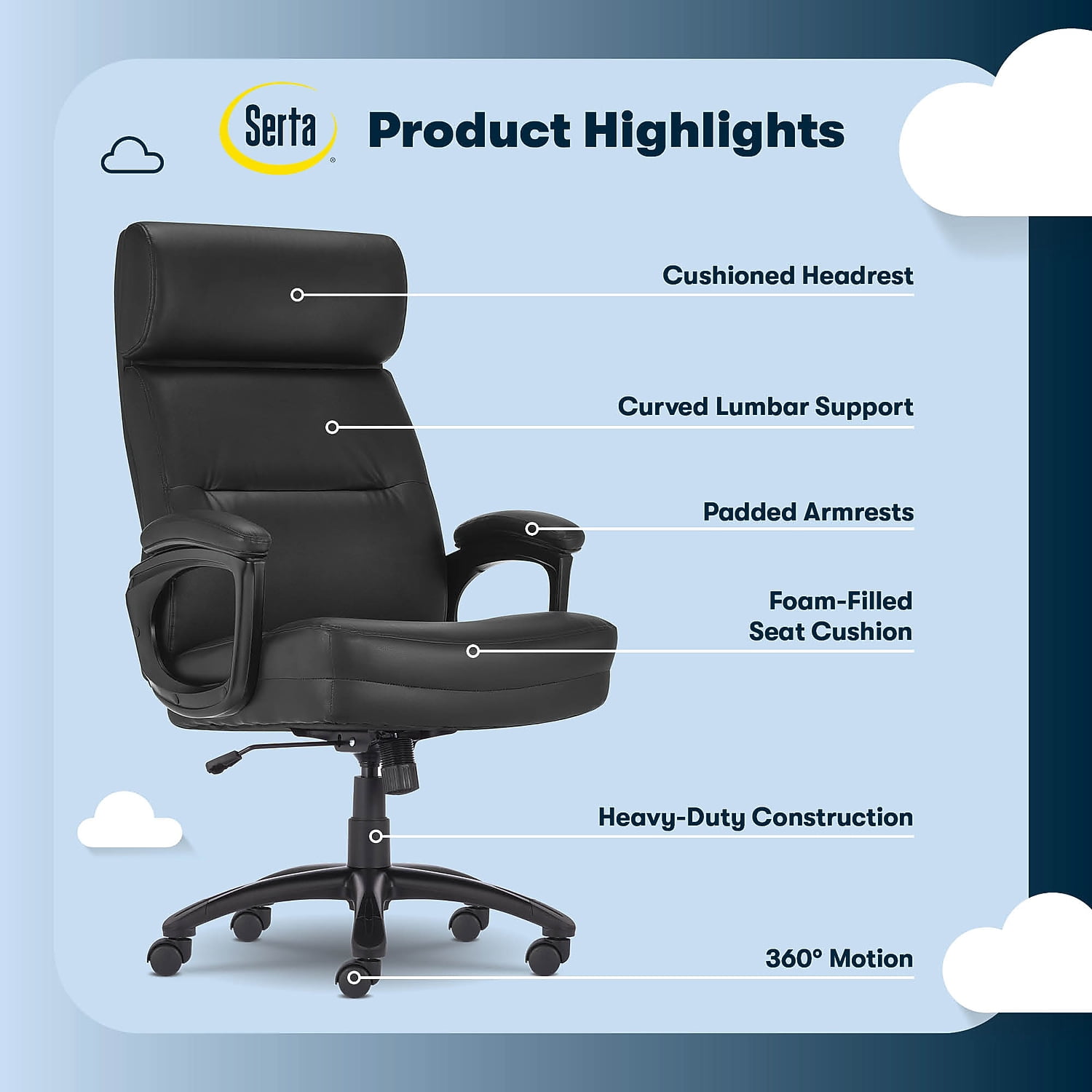 Serta Comfort Executive Big & Tall Ergonomic Office Chair Bonded Leather Black
