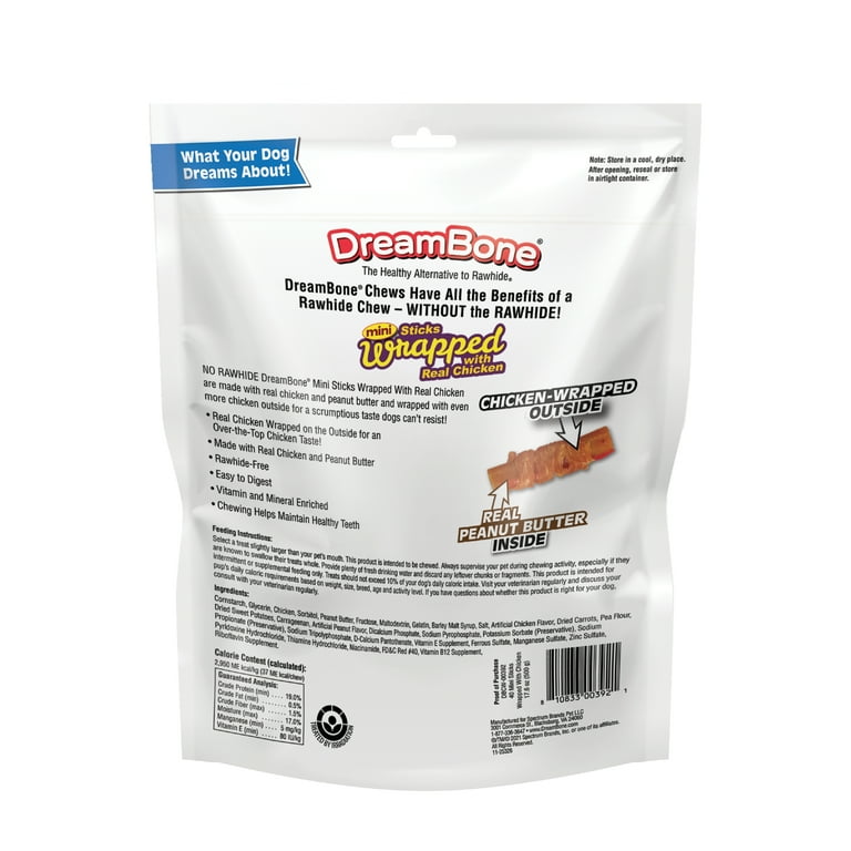 DreamBone Mini Chews Chicken with Peanut Butter Rawhide Free Chews for Dogs 40 Count 17.6 Oz. Walmart