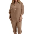 thumbnail image 3 of Trikvn Women Linen Sets 2 Piece Outfits Casual Summer Half Sleeve V Neck Tunic Top and Knee Length Bermuda Shorts Outfits Relaxed Fit Loungewear with Pockets, 3 of 3