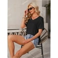 thumbnail image 5 of Women's V Neck T Shirts Casual Rolled Short Sleeve Side Split Summer Tops Loose Fit, 5 of 5