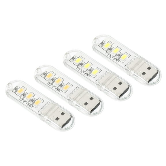 Uxcell Portable USB Plugin 3 Beads LED Night Light Lamp Stick, White Warm White 4 Pack