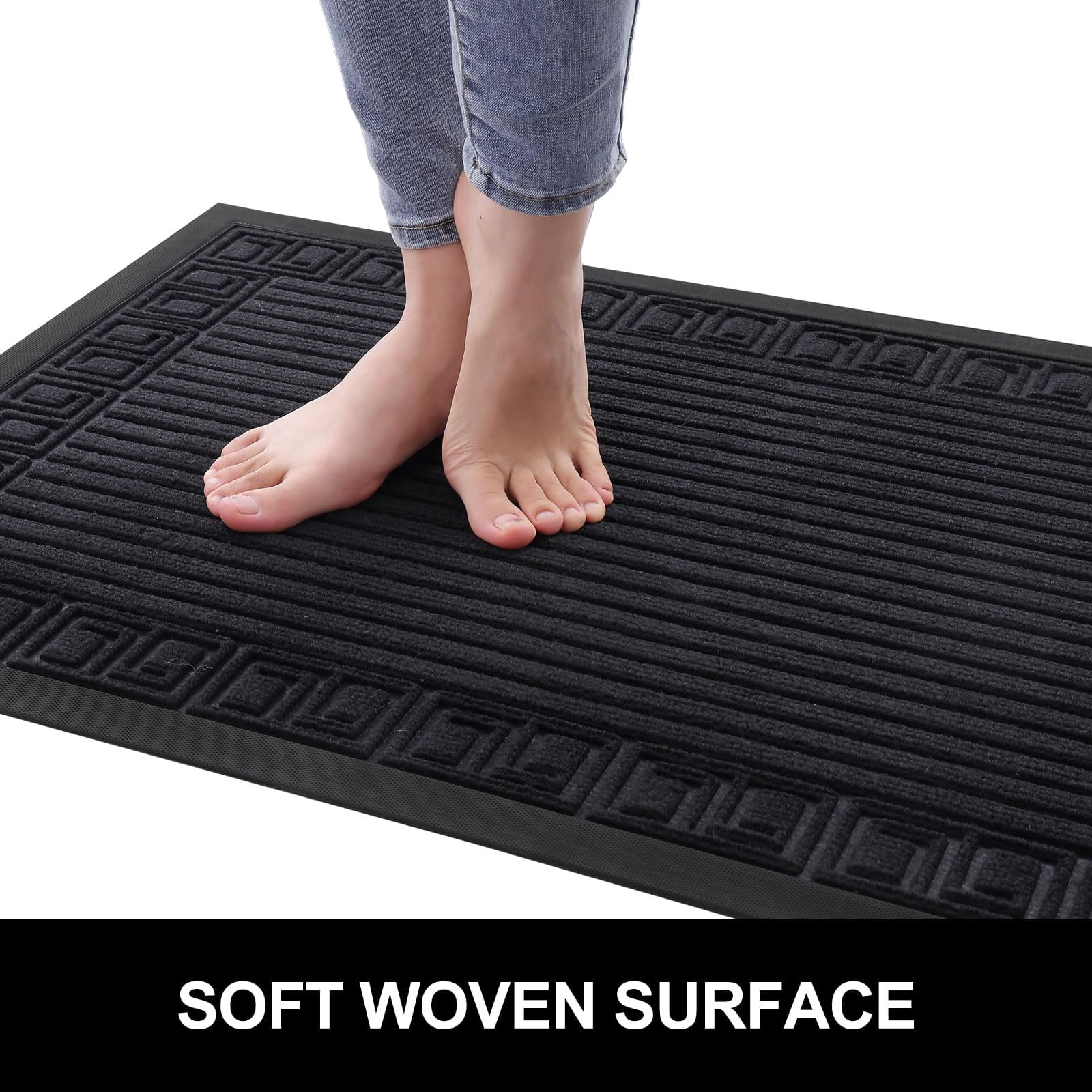 Buganda Outdoor Doormats, Heavy-duty Rubber Door Mats, Absorbs Moisture and Dirt Outdoor Mats, Low Profile Mats for Entry, 30"x17", Black