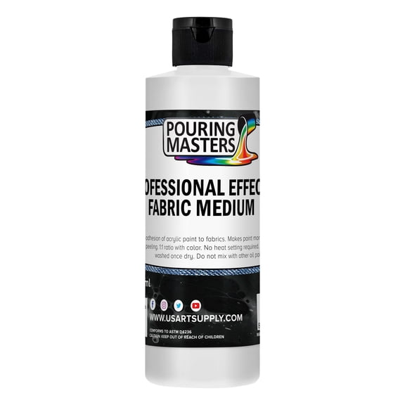 Pouring Masters Professional Effects Fabric Medium, 8 Ounce Bottle - Extender, Improves Acrylic Paint Adhesion to Fabrics, Textiles, Increases Transparency, Flexible - Decorate Clothing, Bags, Shoes