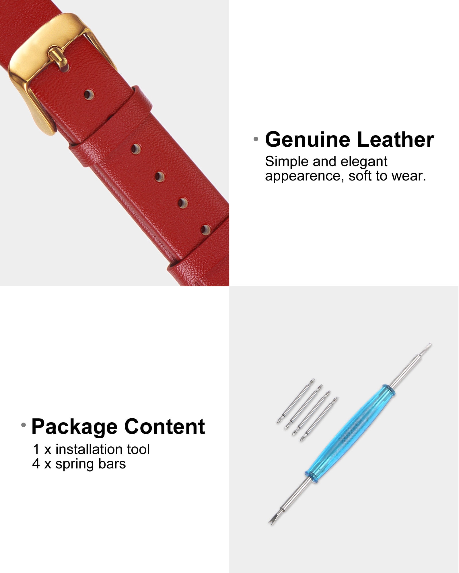 Unique Bargains Multi-sizes Genuine Leather Band Flat Thin Elegant Leather Watch Strap  18mm Red Band with Gold Buckle