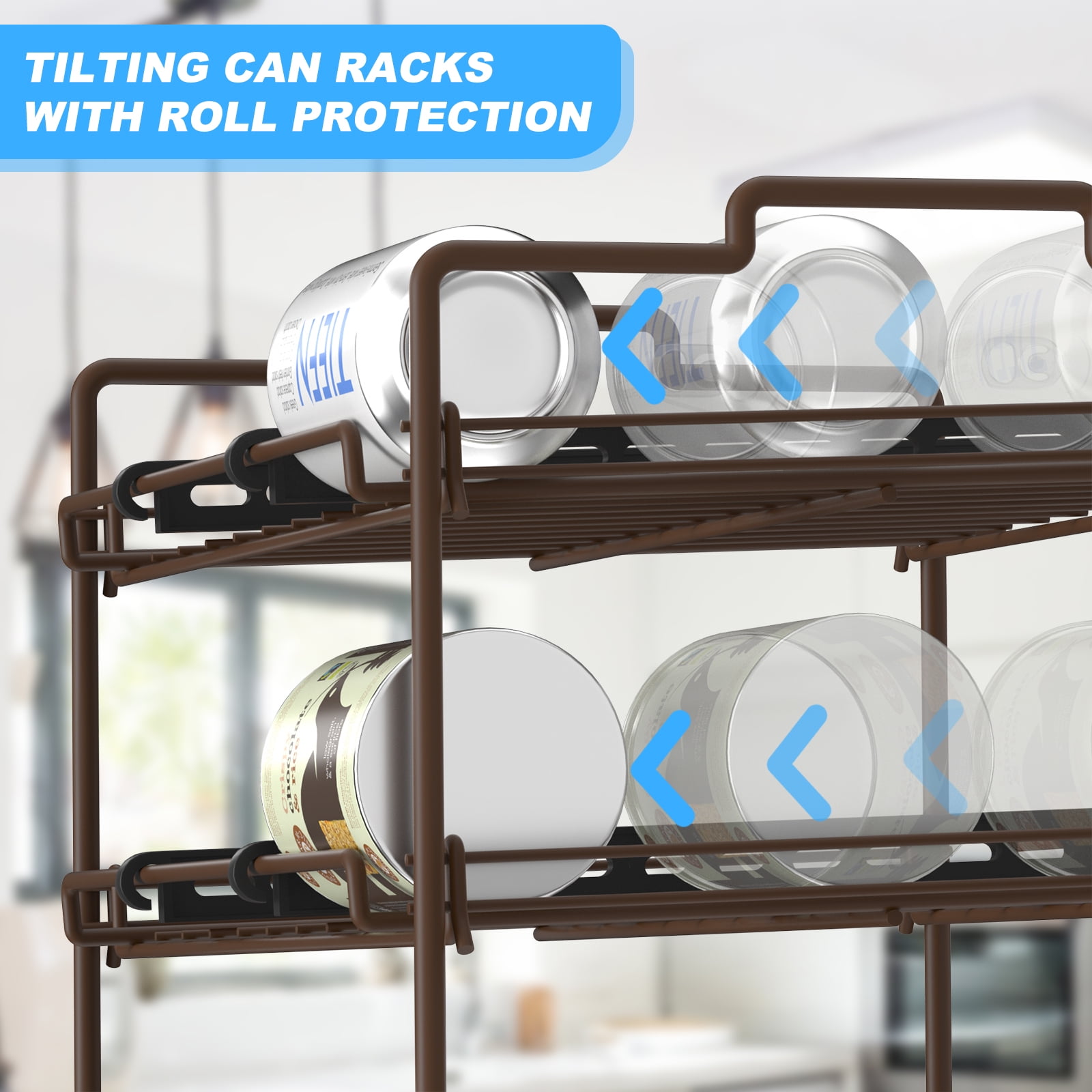 Sulishang 4 Tiers Stackable Can Rack Organizer, Wear-resistant Holds Up to 48 Cans for Kitchen Cabinet and Pantry, Stainless Steel (Silver)