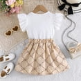 thumbnail image 5 of VOONCAS Girls 2-Piece Bow Outfit Set with Ruffle Top & Pleated Skirt | Beige Kids Kid Spring Summer Clothes,Size 5-6T, 5 of 9